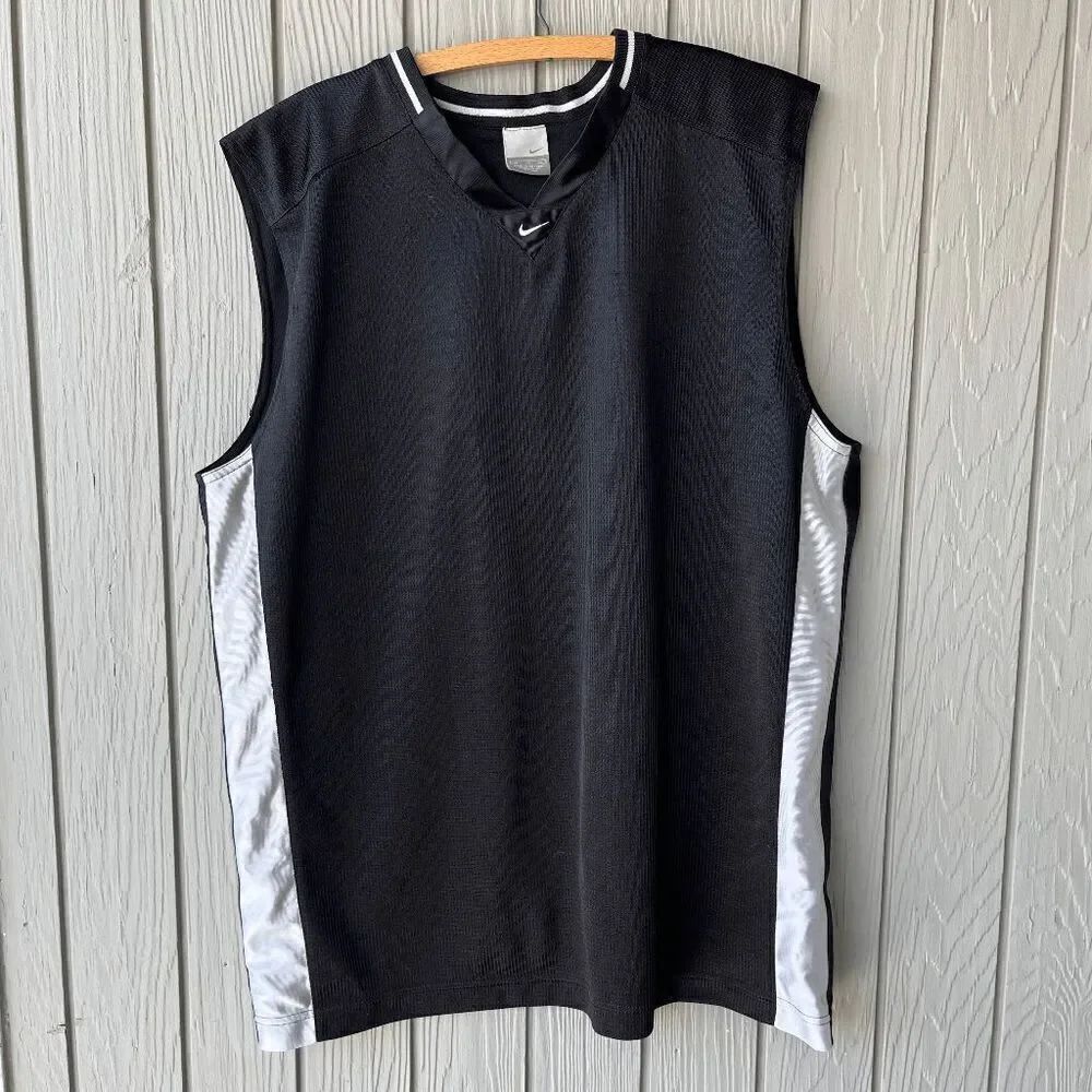 Vintage 2000s Nike Tank Top Black Jersey Center Swoosh Silver Tag Men's XL